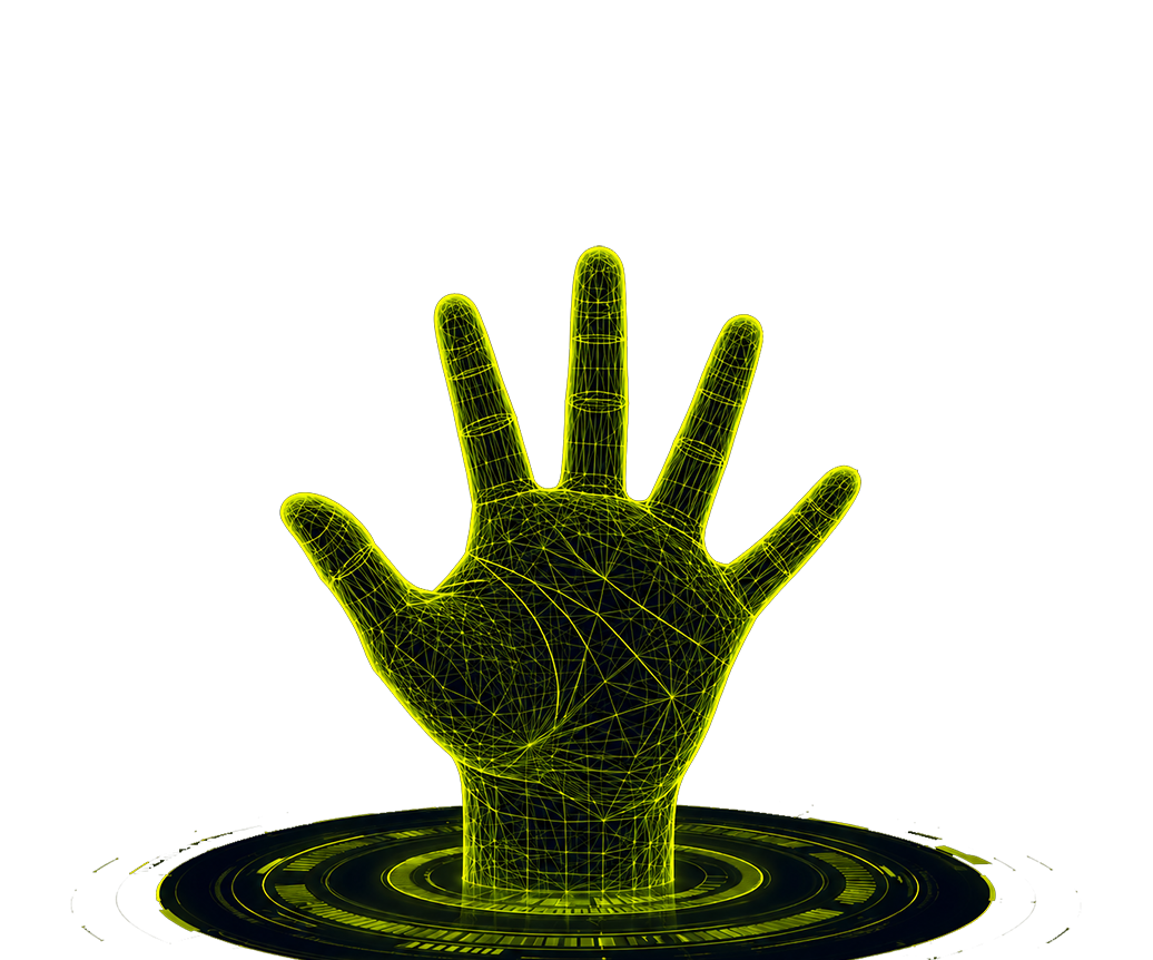 Hologram hand with five fingertips pointing to the five product mistakes